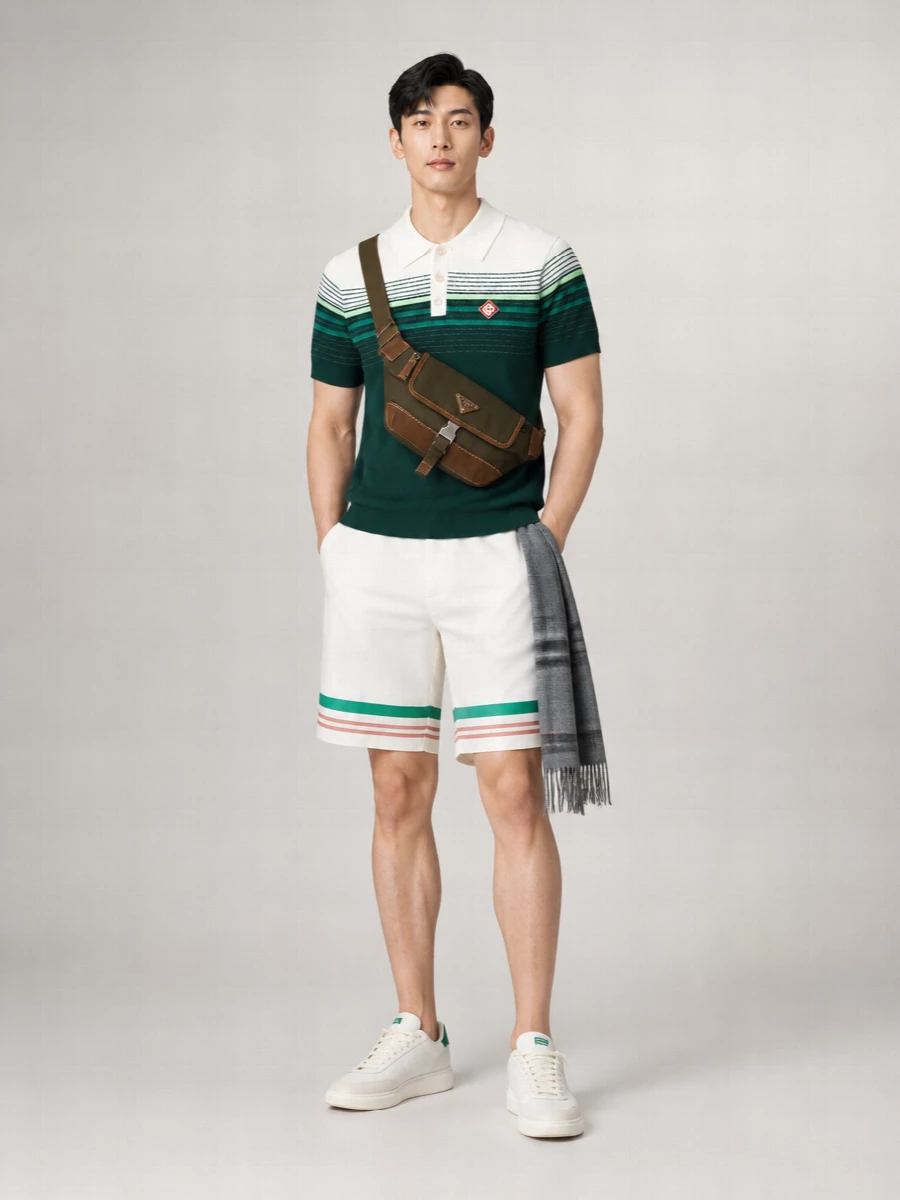 Casablanca Striped Short-Sleeve Polo Shirt