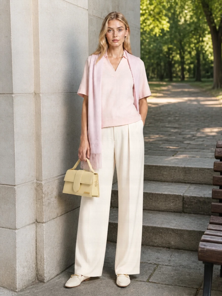 Loulou studio blush blouse ivory wide leg trousers