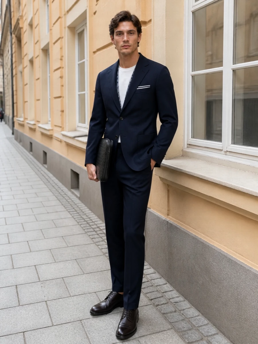Etro navy blazer pt torino trousers trickers derby