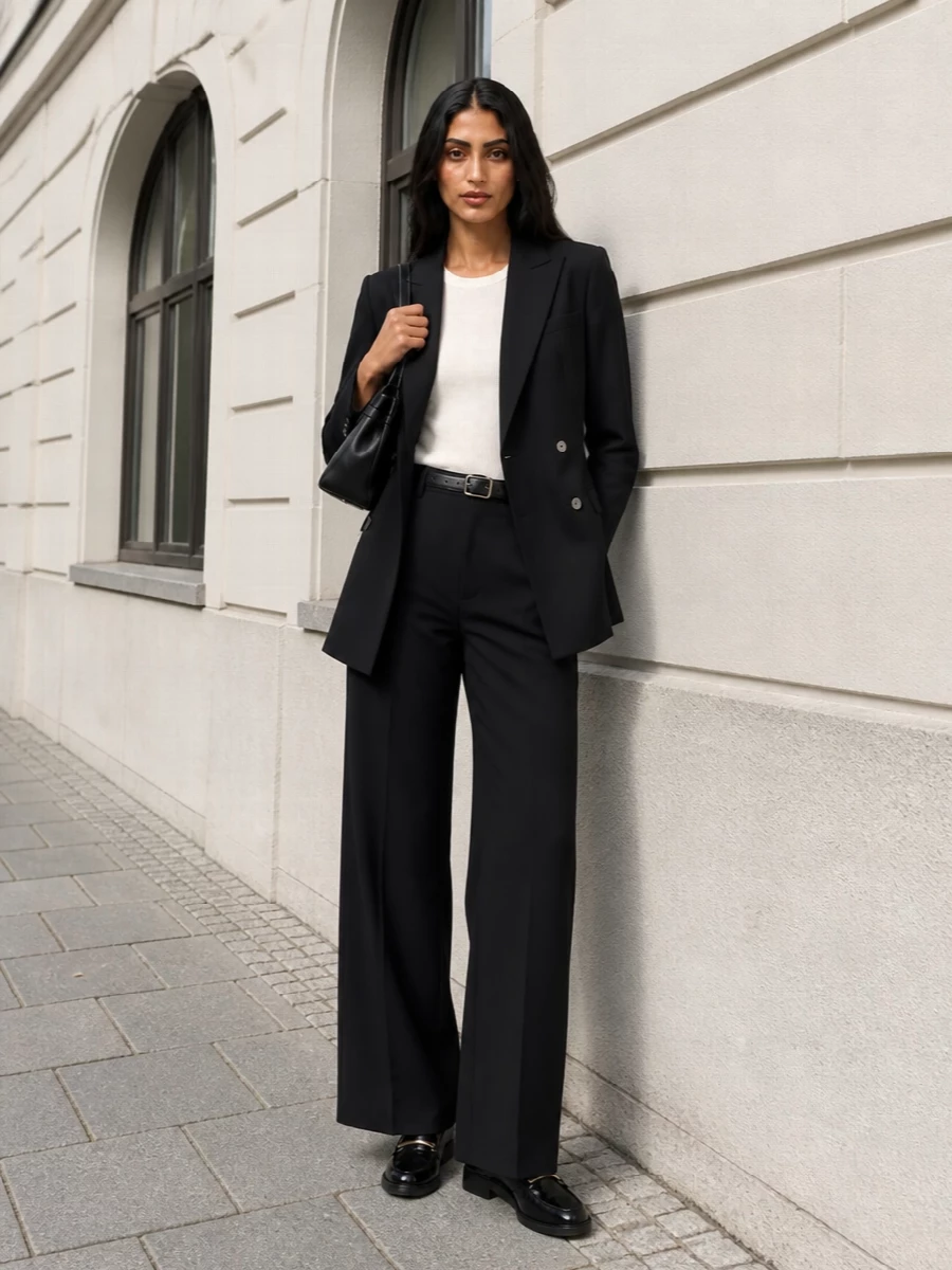 Max mara black wide leg trousers blazer loafers