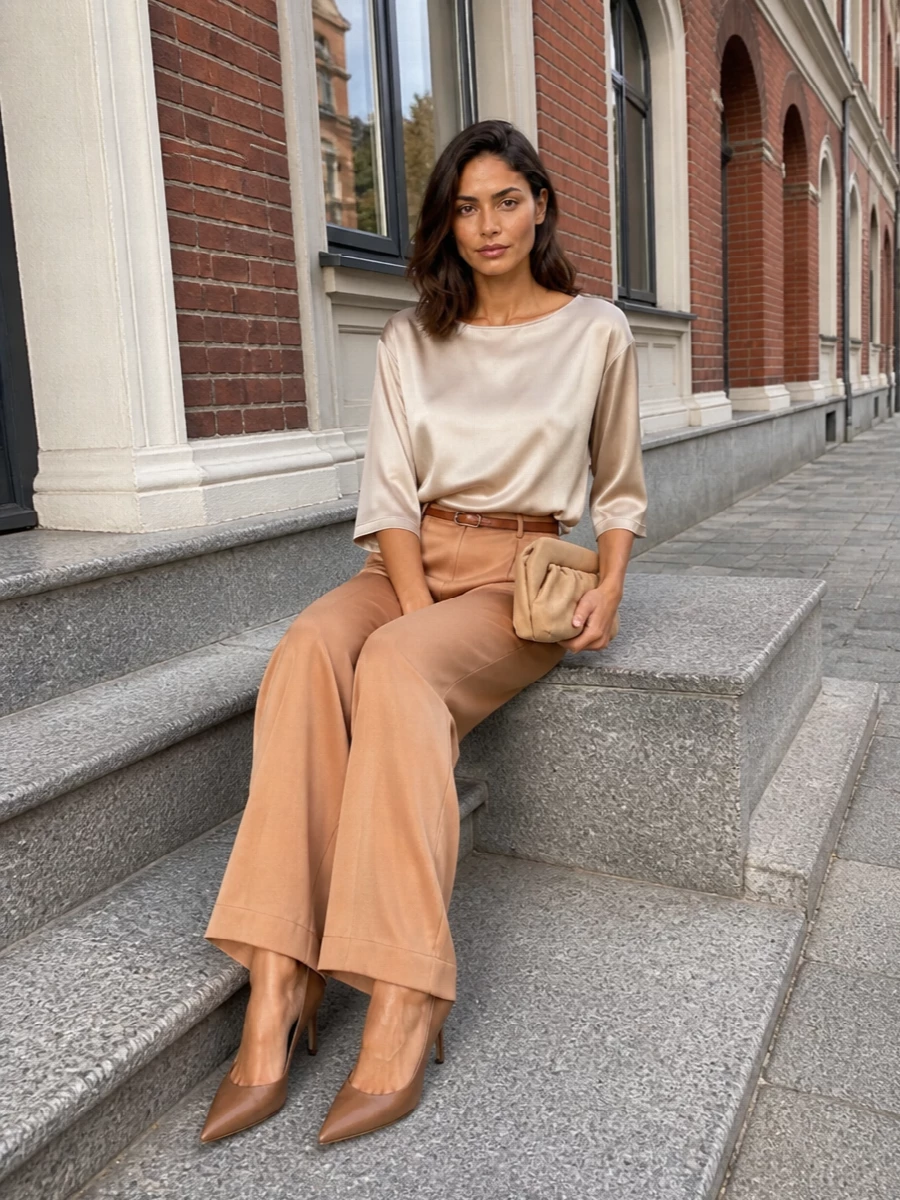 Forte forte satin trousers herno blouse outfit