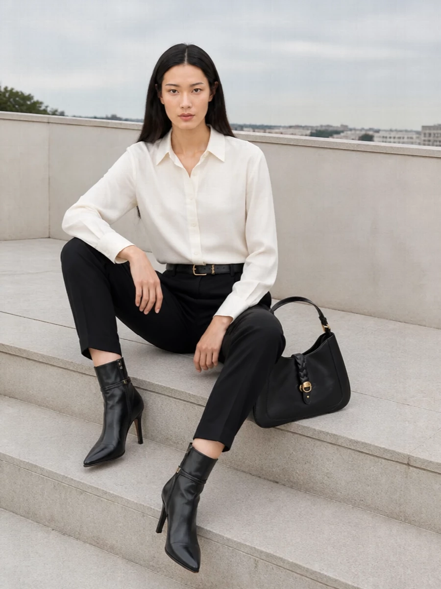 Isabel marant black trouser ivory shirt outfit