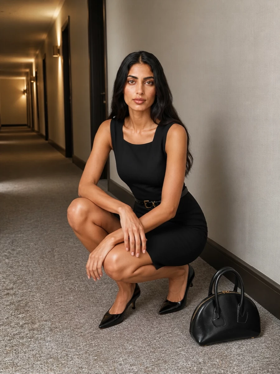 Patou black sheath dress jil sander kitten heels