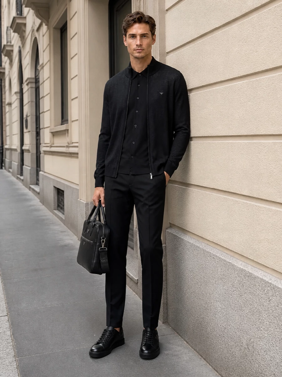 Emporio armani black knit jacket tailored trousers