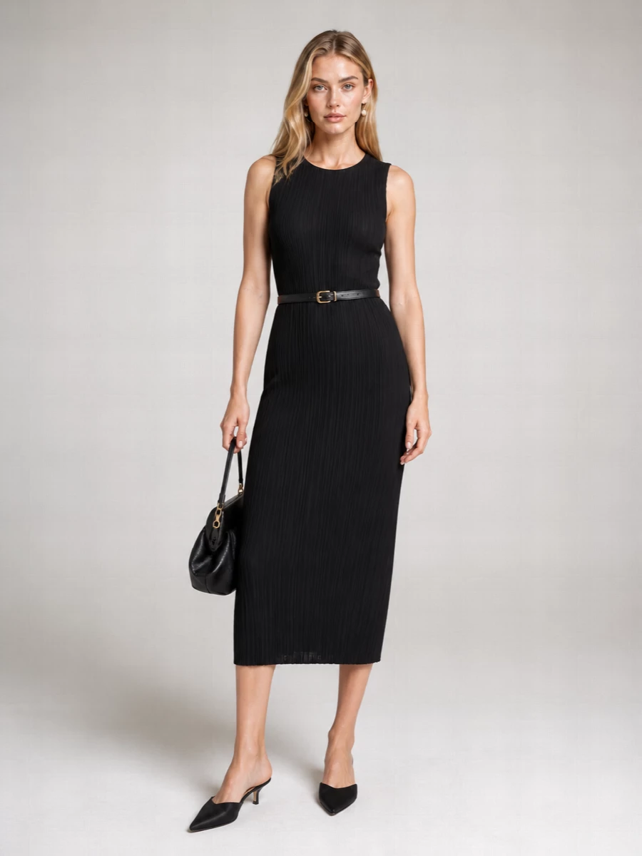 Pleats Please Issey Miyake basics pleated midi dress
