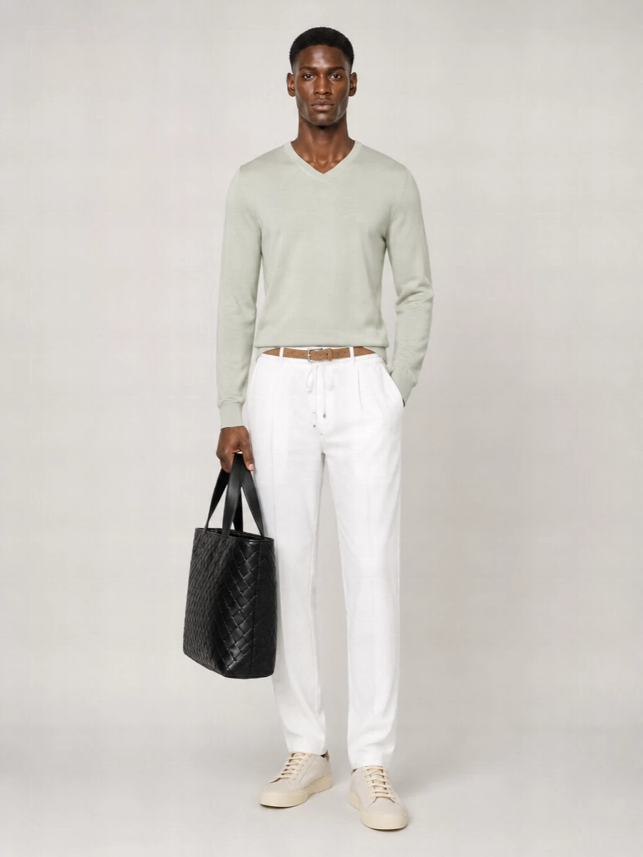 The Row 'Dimarco' V-Neck Ribbed Sweater With Long Sleeves
