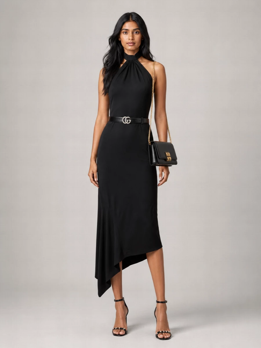 Givenchy Crepe Asymmetric Midi Dress