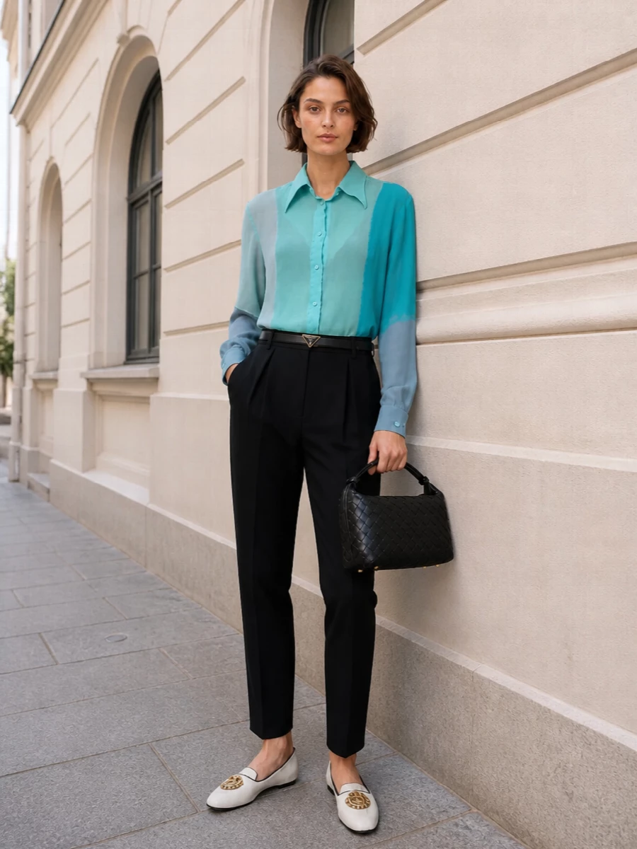 Dolce gabbana aqua shirt tailored black trousers