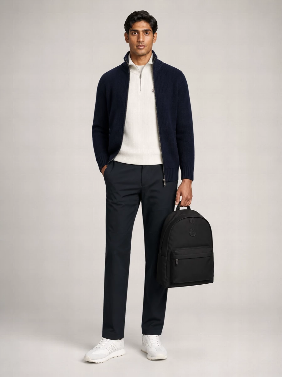 Moncler Wool Cashmere Ribbed High Neck Cardigan