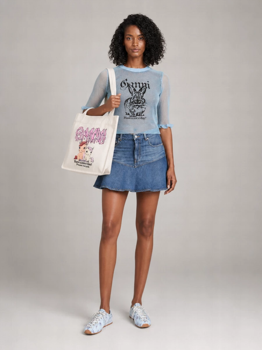 Ganni Na Recycled Cotton Printed Tote Bag