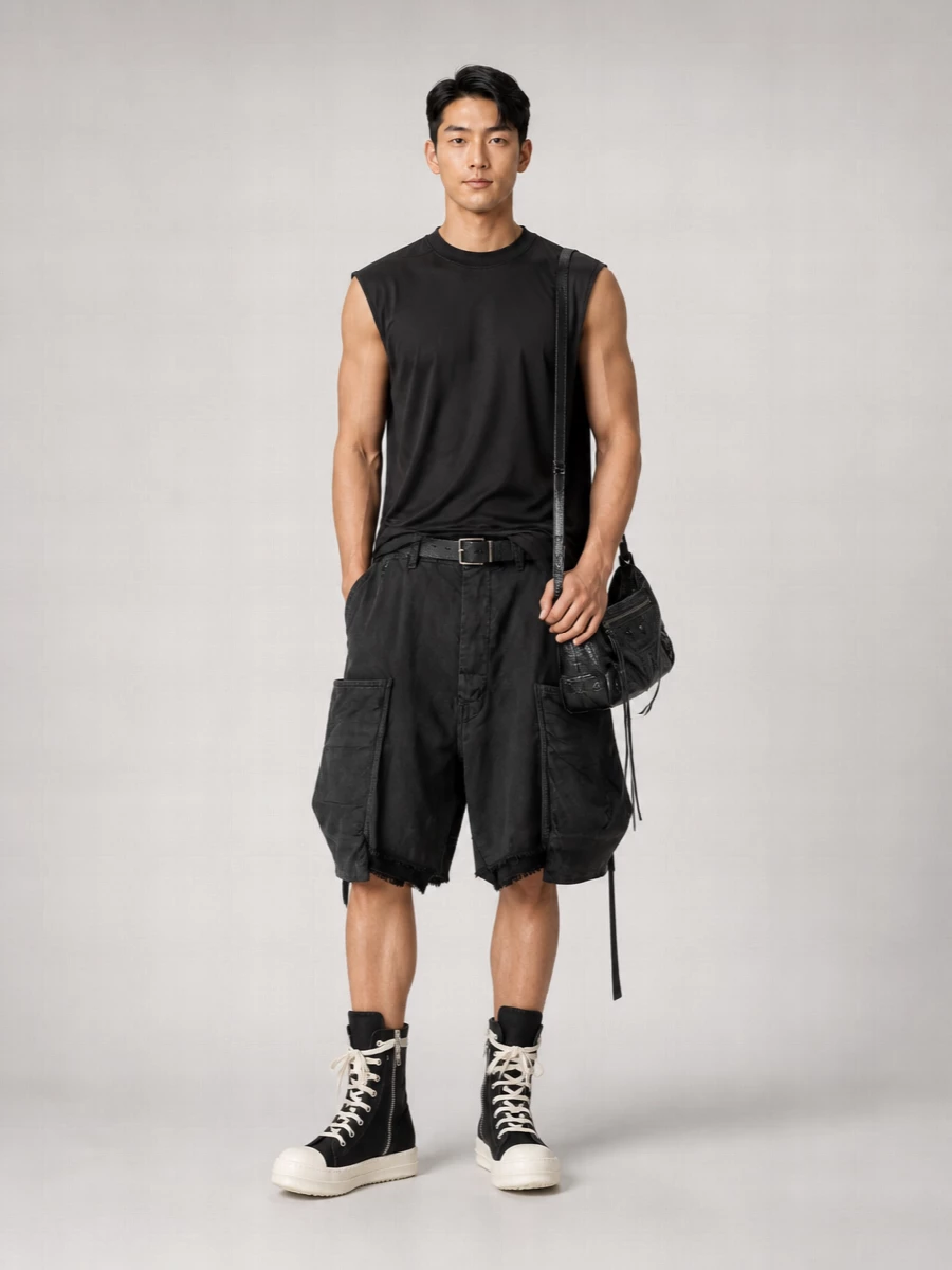 Rick Owens Drkshdw Denim Stefan Cargo Shorts