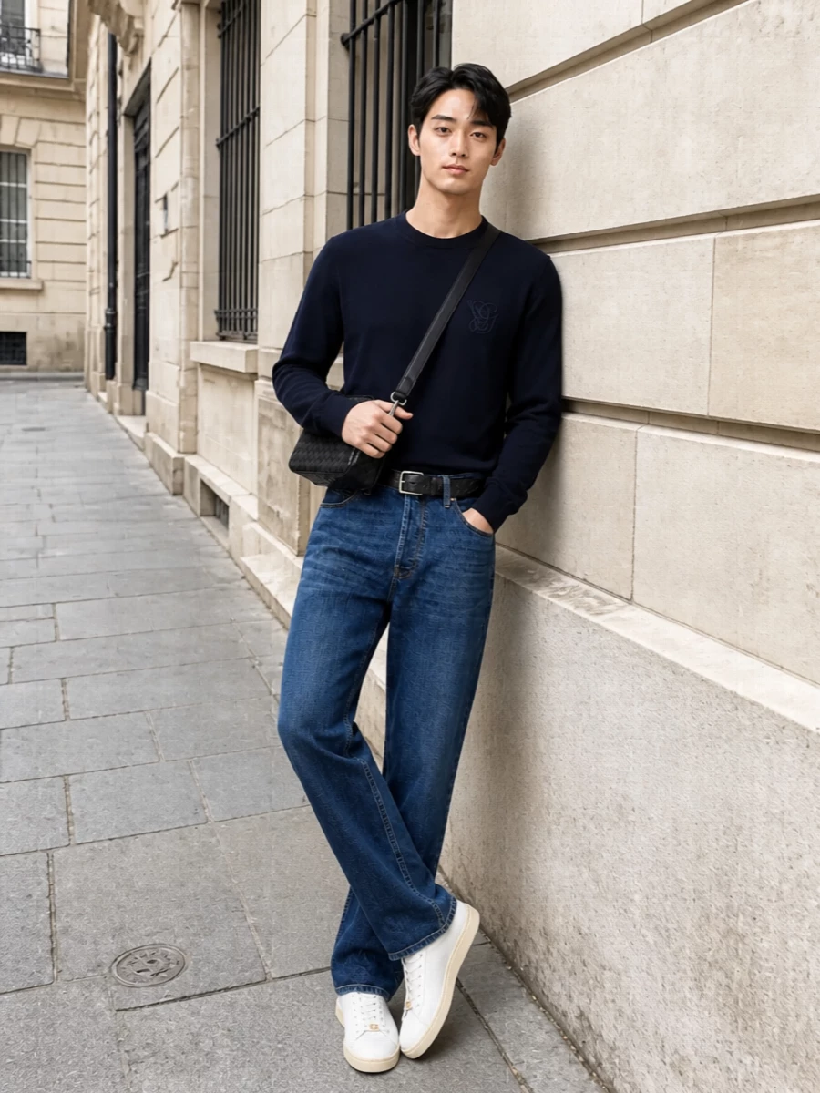 Valentino denim outfit white sneakers