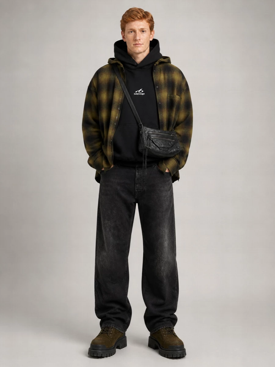 Balenciaga wool checked hooded overshirt jacket