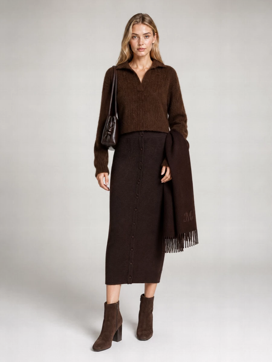 Uma Wang Alpaca Wool V-Neck Long-Sleeve Knitted Top