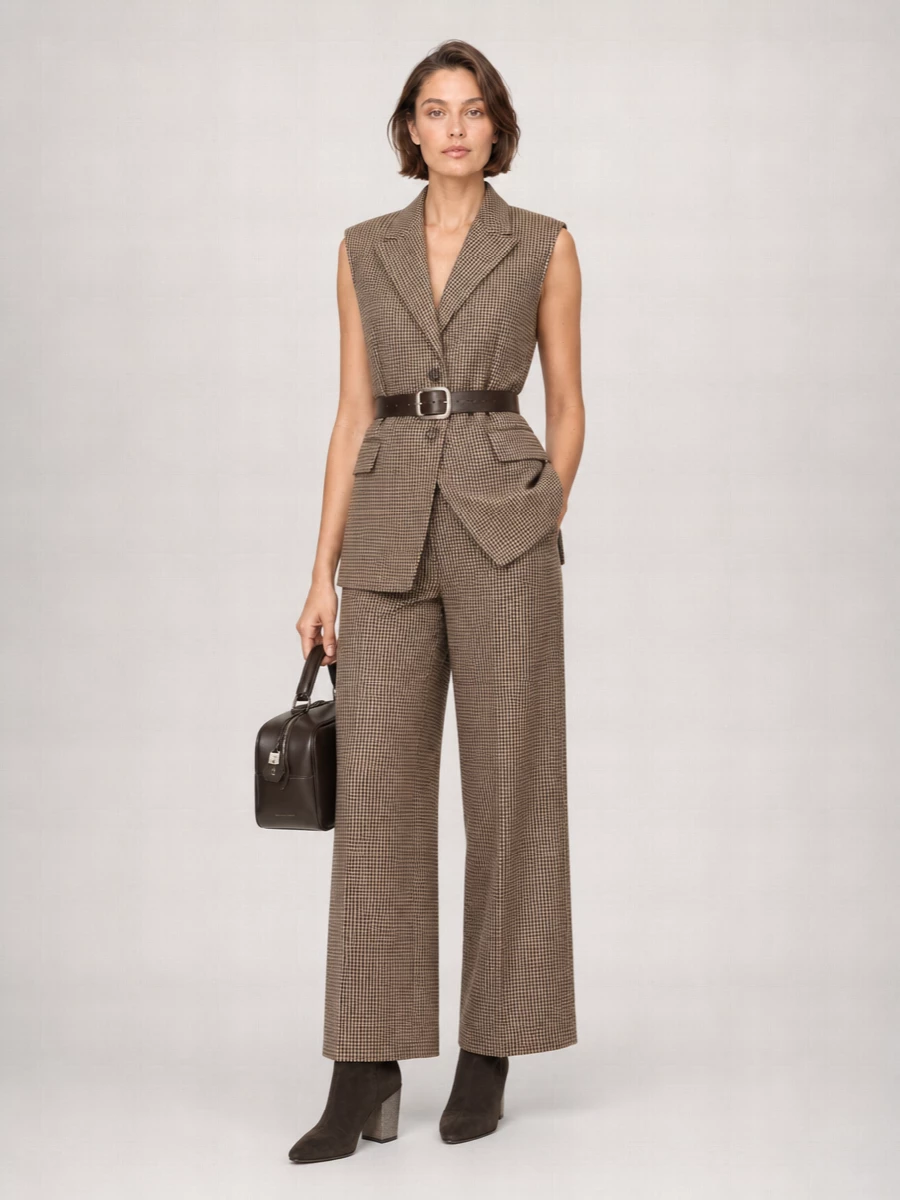 Brunello Cucinelli Wool Houndstooth Belted Vest