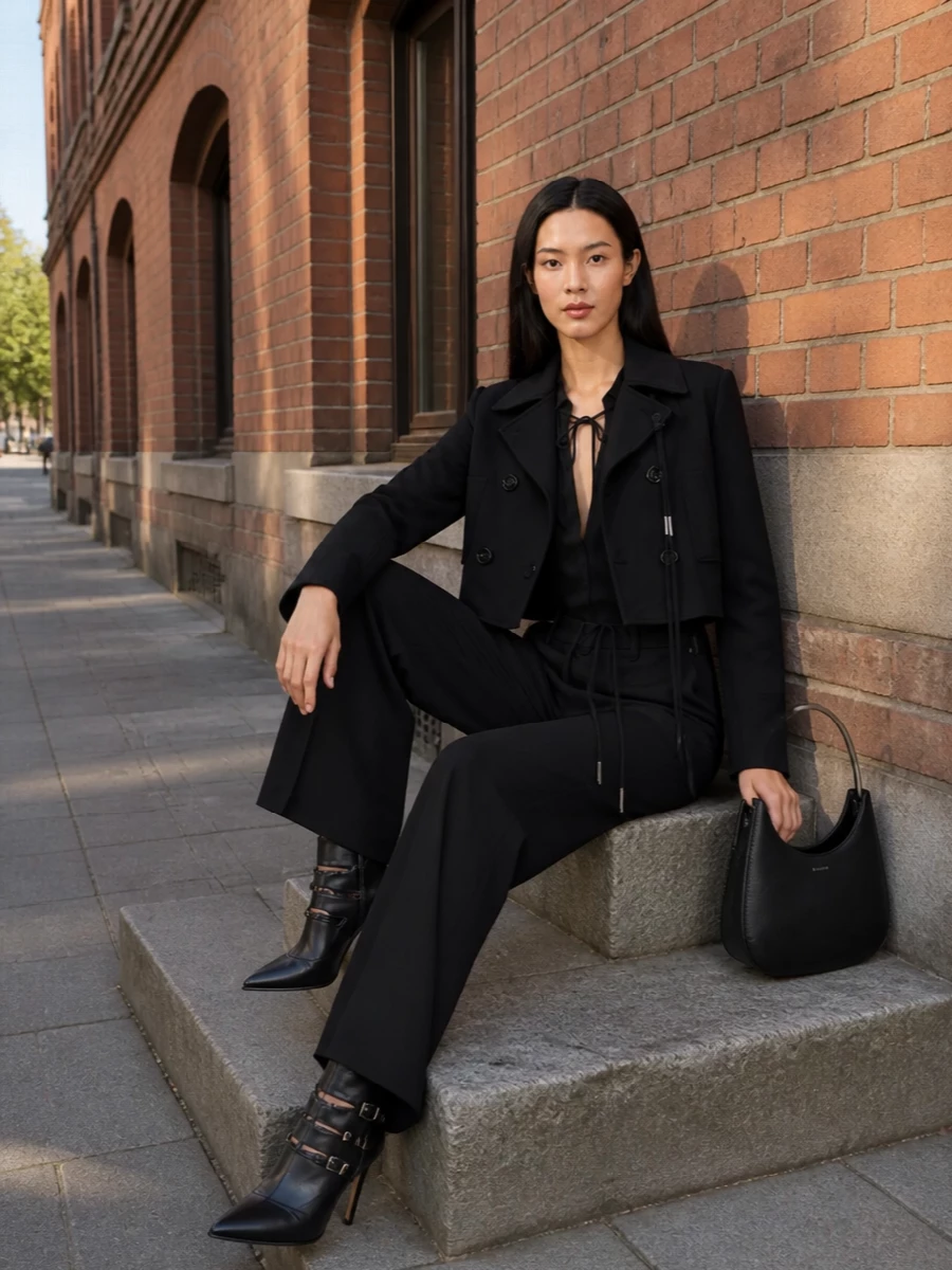 Ann demeulemeester cropped jacket wide leg trousers