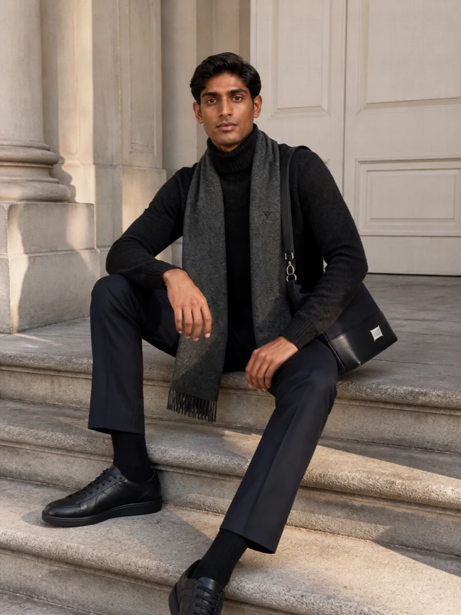 Ami charcoal turtleneck navy wool trouser outfit