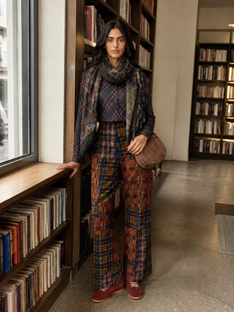 Dries van noten plaid trousers burgundy sneakers