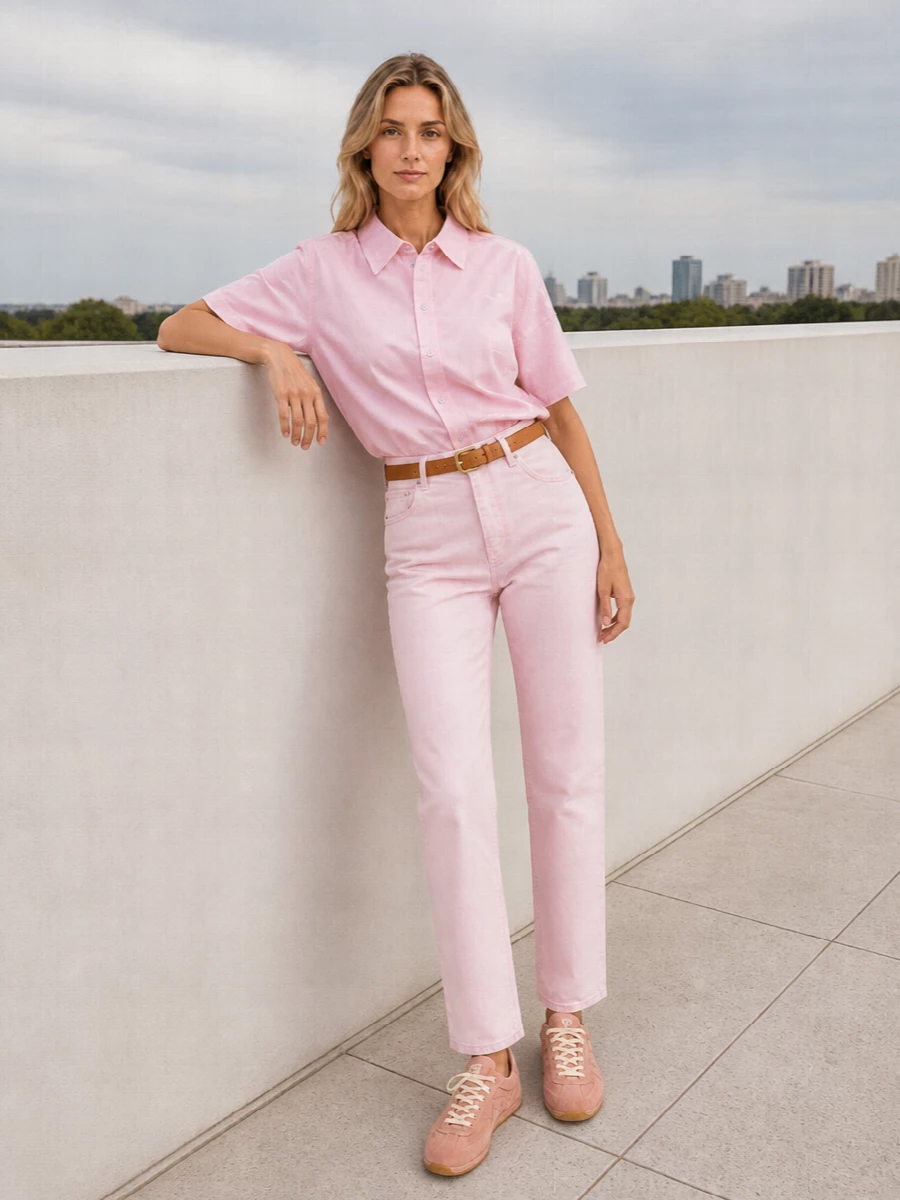 Marni blush trousers pink shirt prada bag