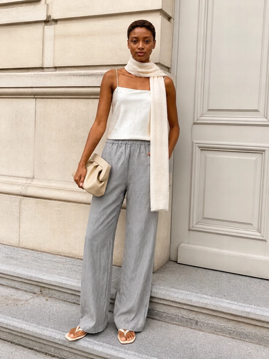 Alysi grey lounge pants satin camisole outfit