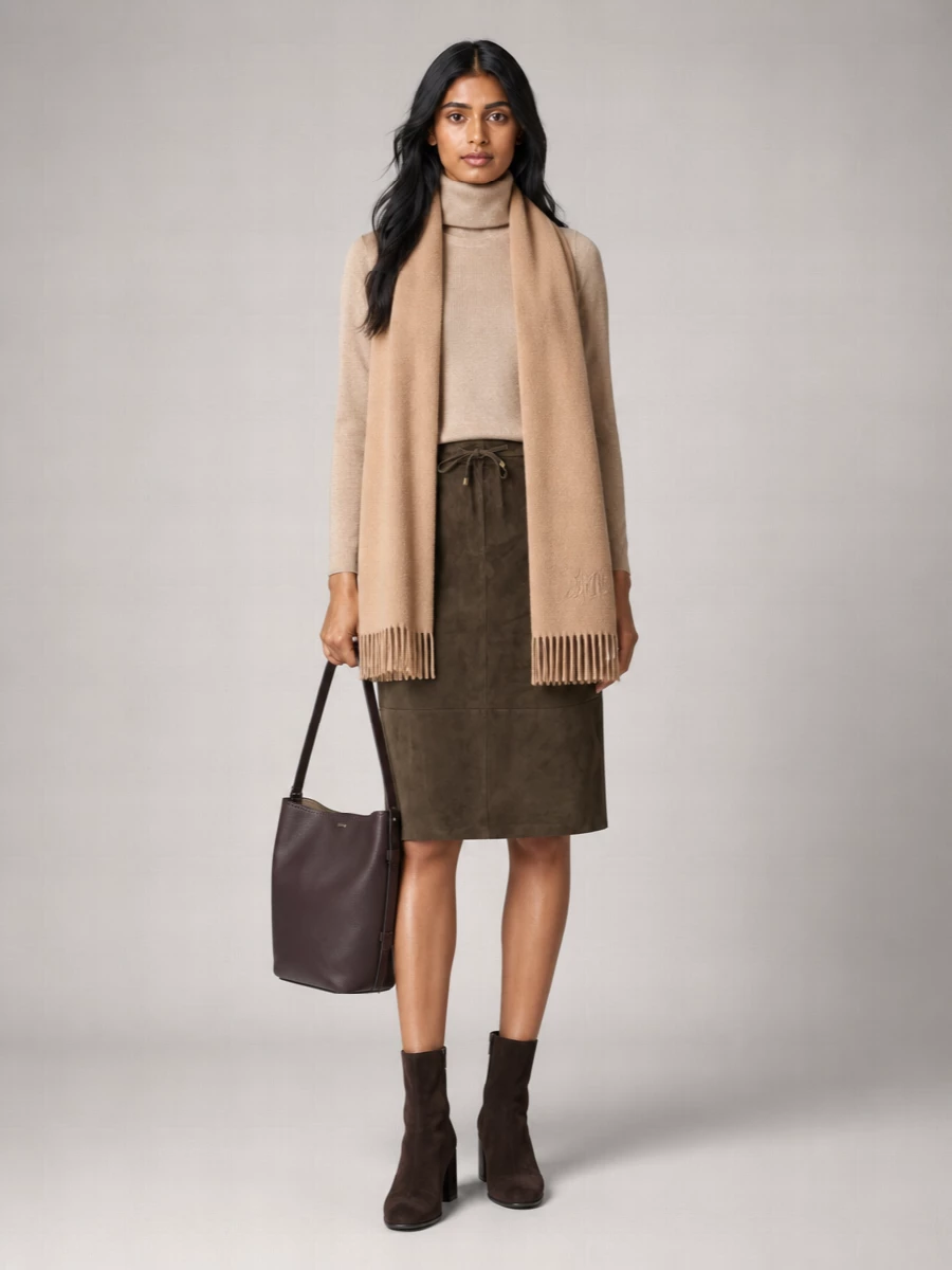 S Max Mara Suede Leather Midi Straight Skirt