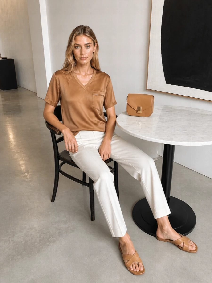 Fabiana filippi caramel top ivory trousers