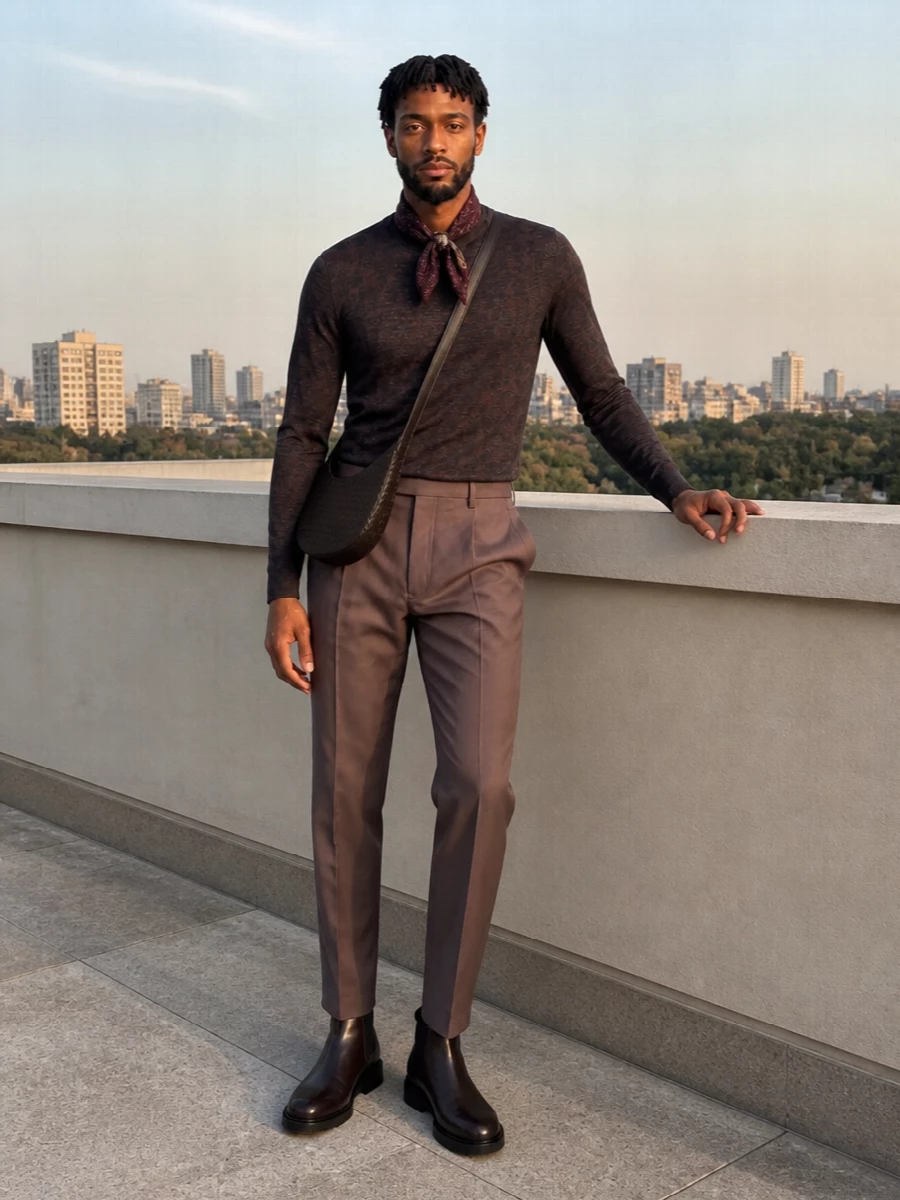 Etro knit zegna taupe trousers chelsea boots