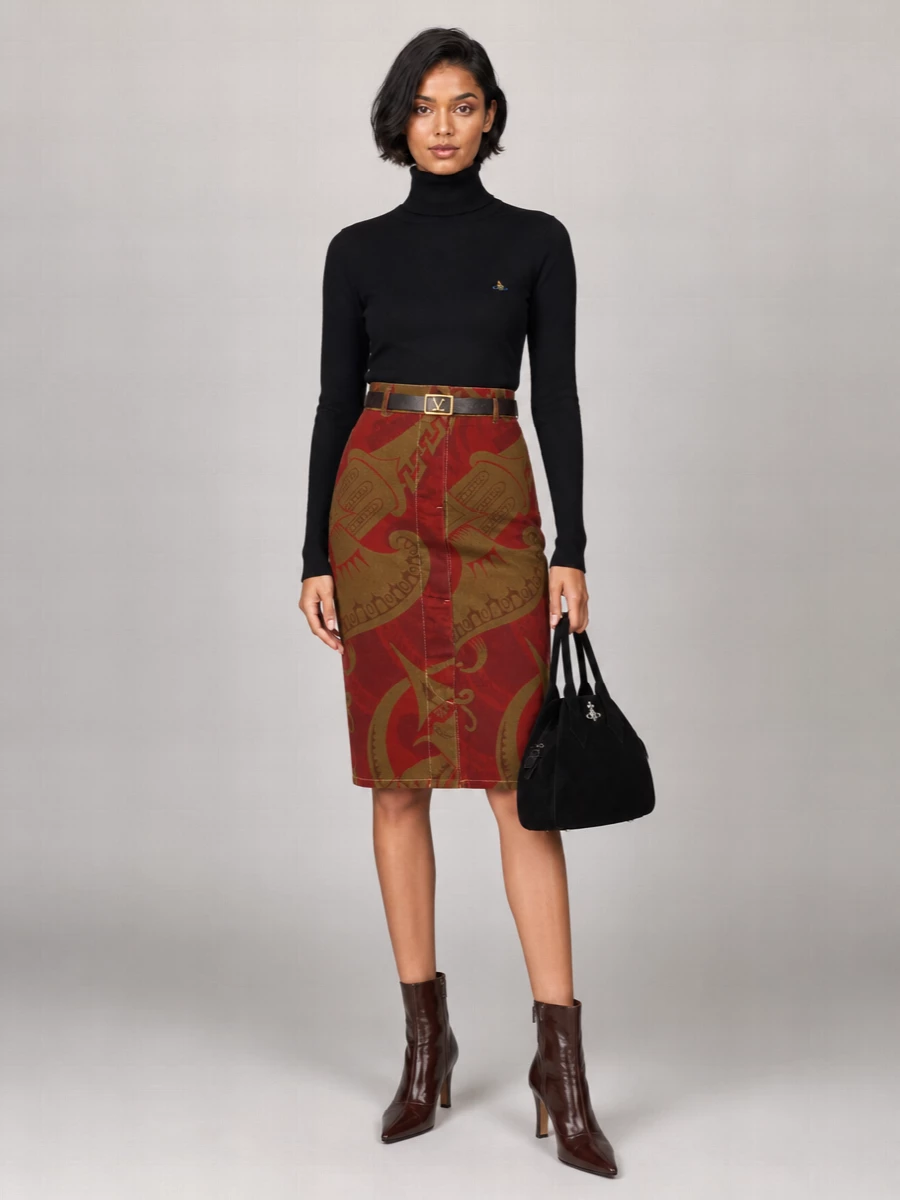 Vivienne Westwood Printed Cotton High-Rise Midi Fitted Skirt