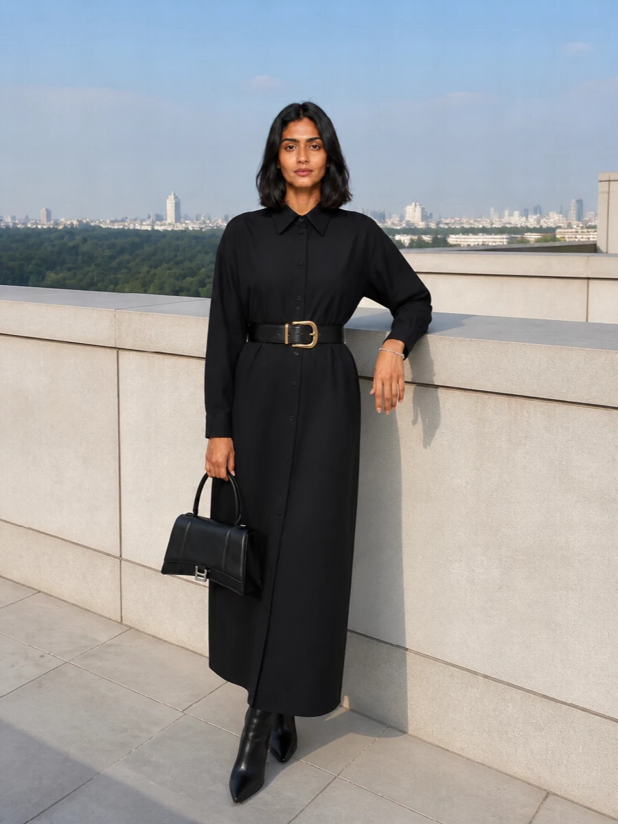 Balenciaga black maxi shirt dress ankle boots