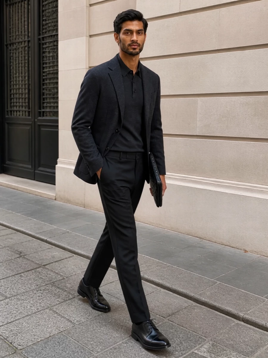 Zegna charcoal blazer trousers quiet luxury
