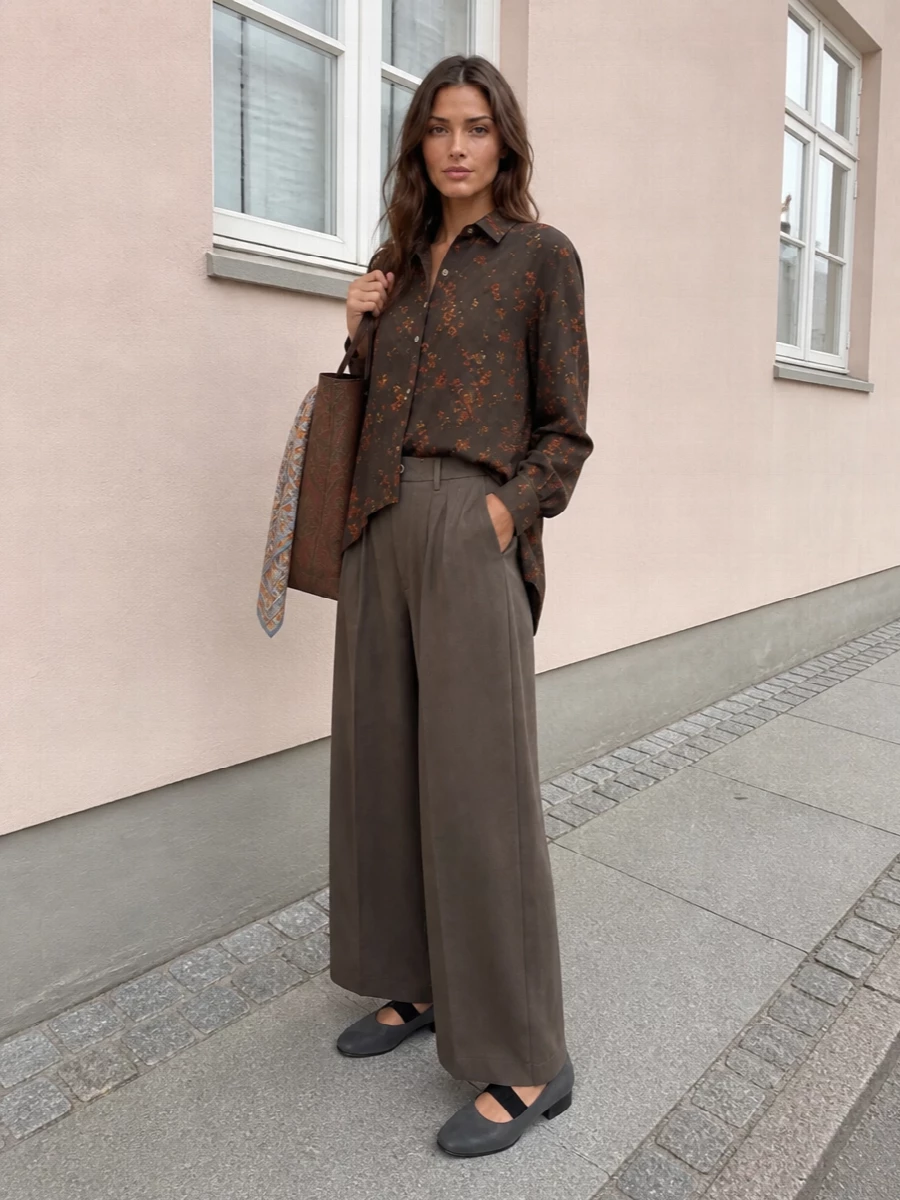 Uma wang floral shirt wide leg trousers outfit