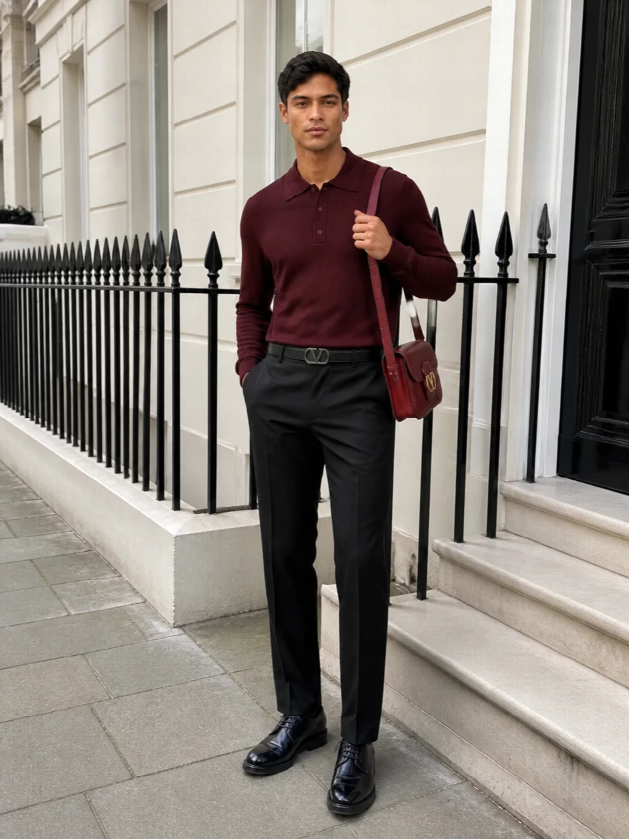 Valentino bordeaux polo black tailored trousers