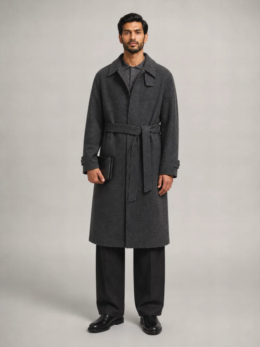 Dunst wool and cashmere blend single-breasted belted coat
