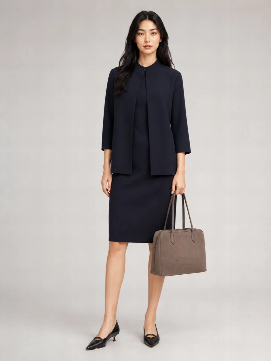 Emporio Armani Linen Three Quarter Sleeve Stand Collar Jacket