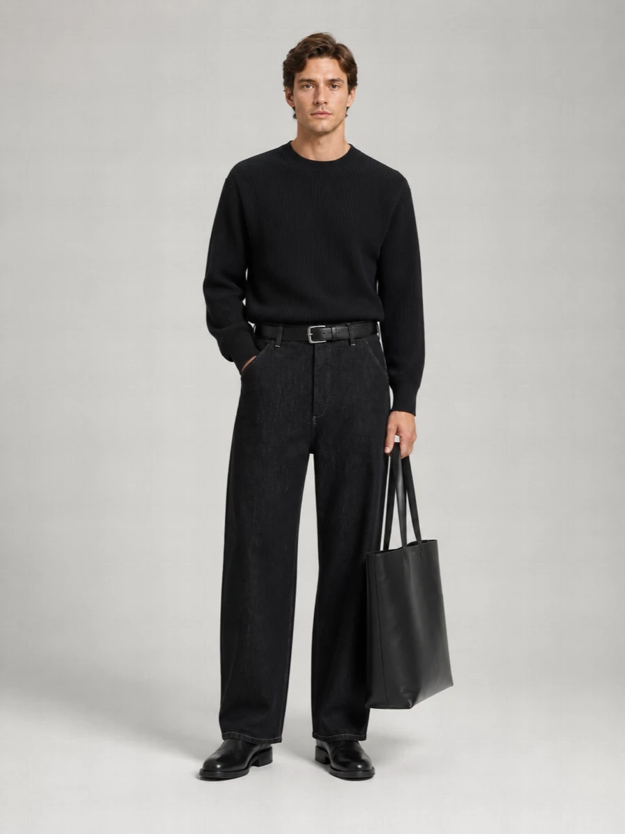 Studio Nicholson Denim High-Rise Curved Wide-Leg Jeans