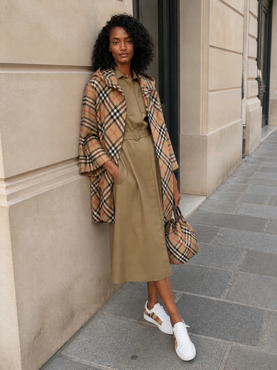 Burberry check poncho trench midi shirt dress outfit