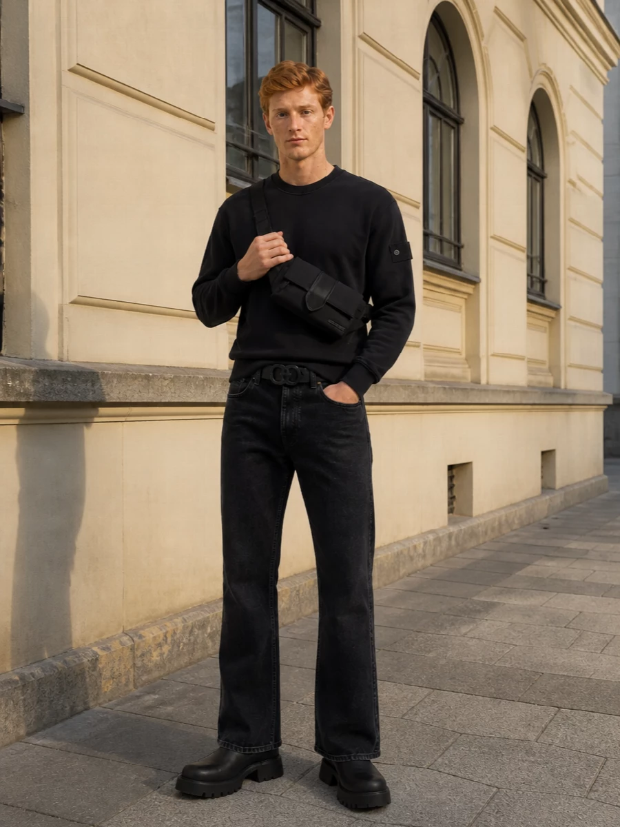Stone island black jeans balenciaga boots outfit