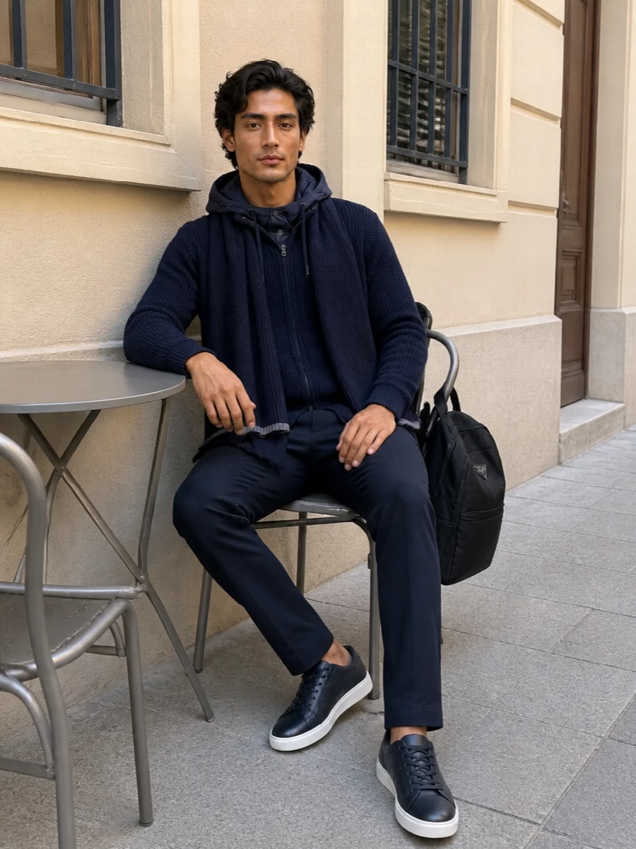 Herno navy hoodie tailored joggers prada backpack