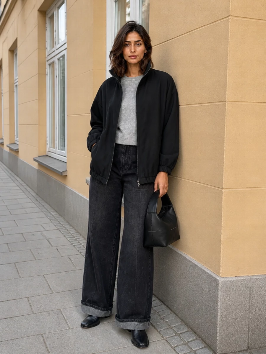 Max mara bomber wide leg jeans ankle boots