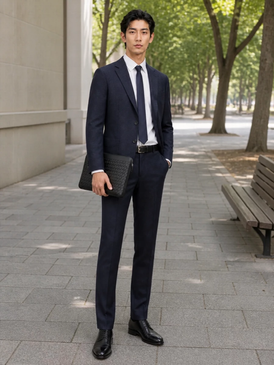 Zegna navy suit black oxfords men