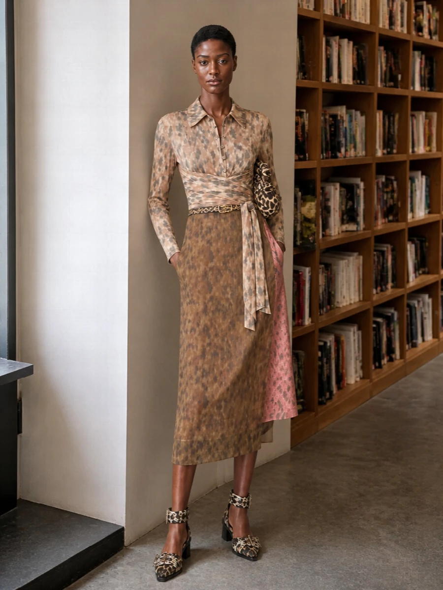 Ganni leopard wrap skirt outfit wrap top