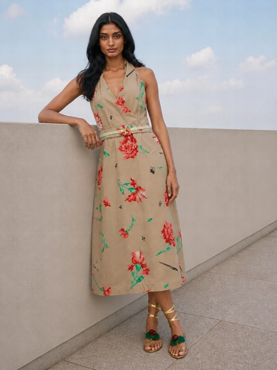Moschino floral midi dress valentino flat sandals