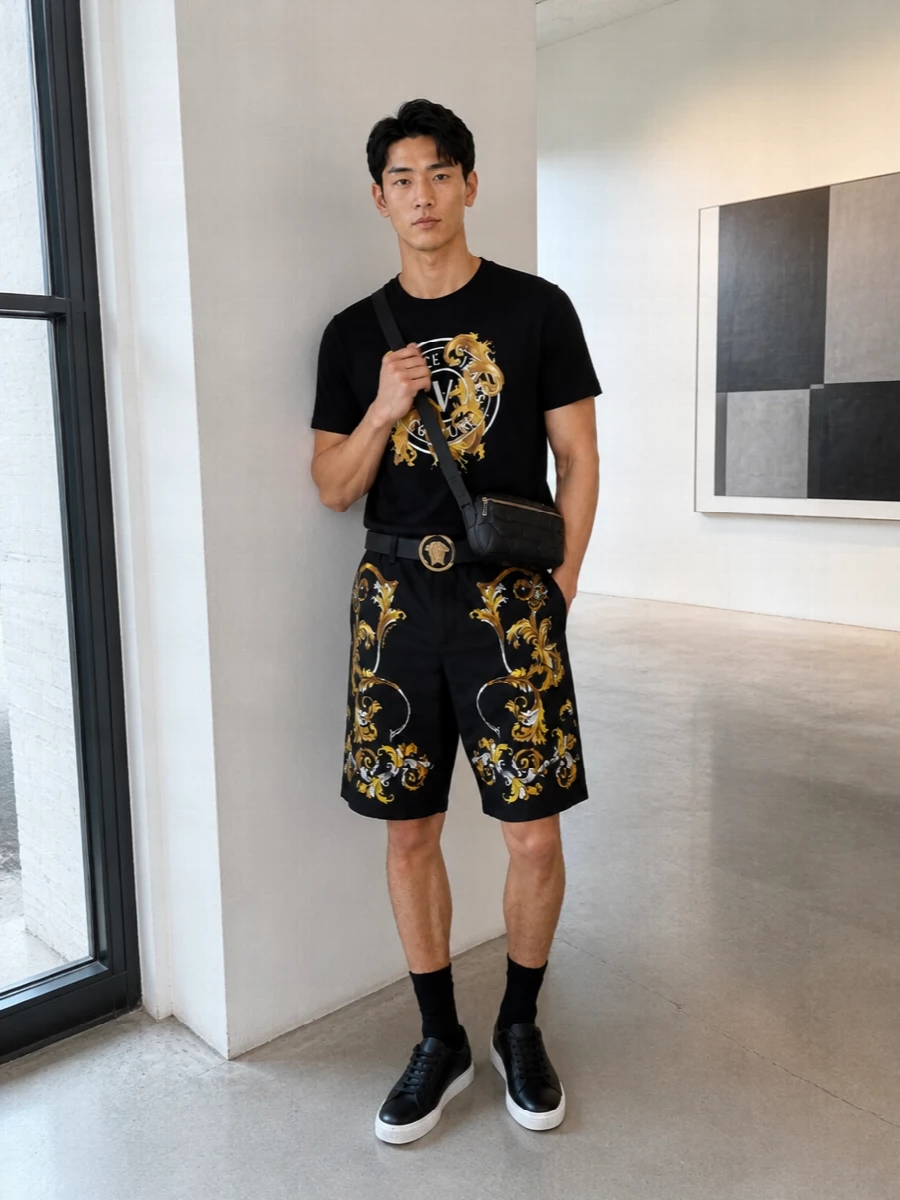 Versace baroque shorts t shirt outfit men