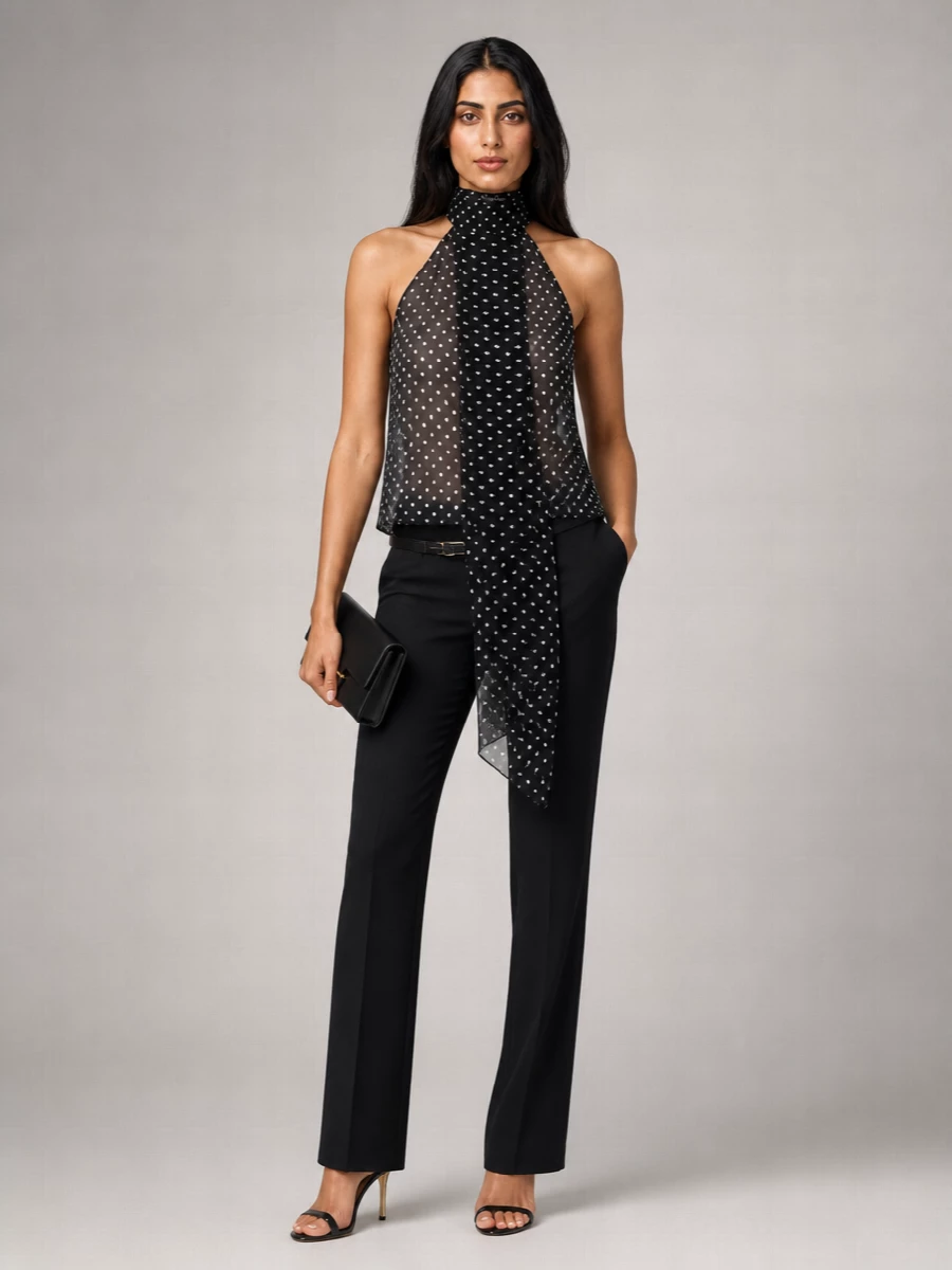 Tom Ford Silk Sleeveless Halterneck Polka Dot Blouse