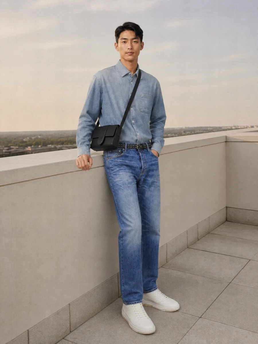 Our legacy denim shirt mid wash jeans outfit