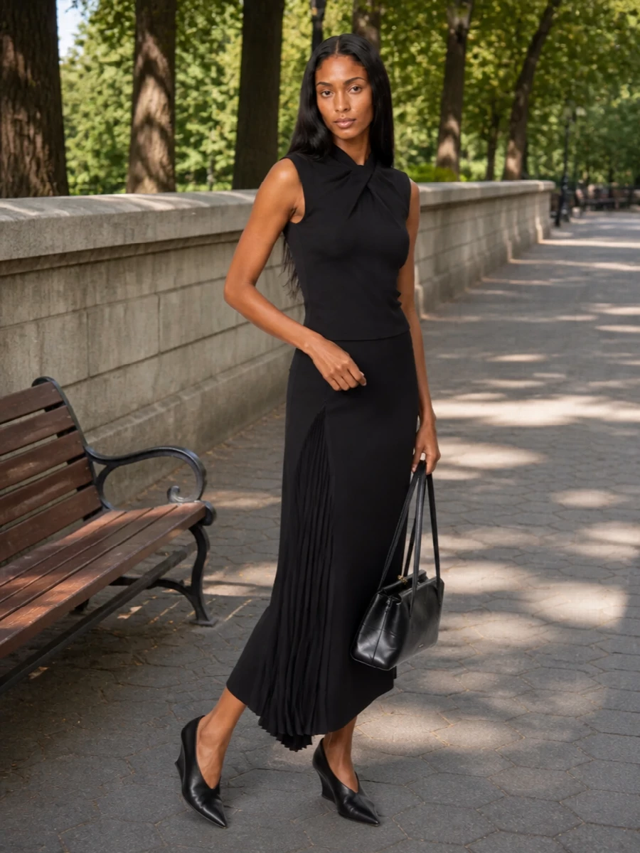 Jil sander black midi skirt shell evening outfit