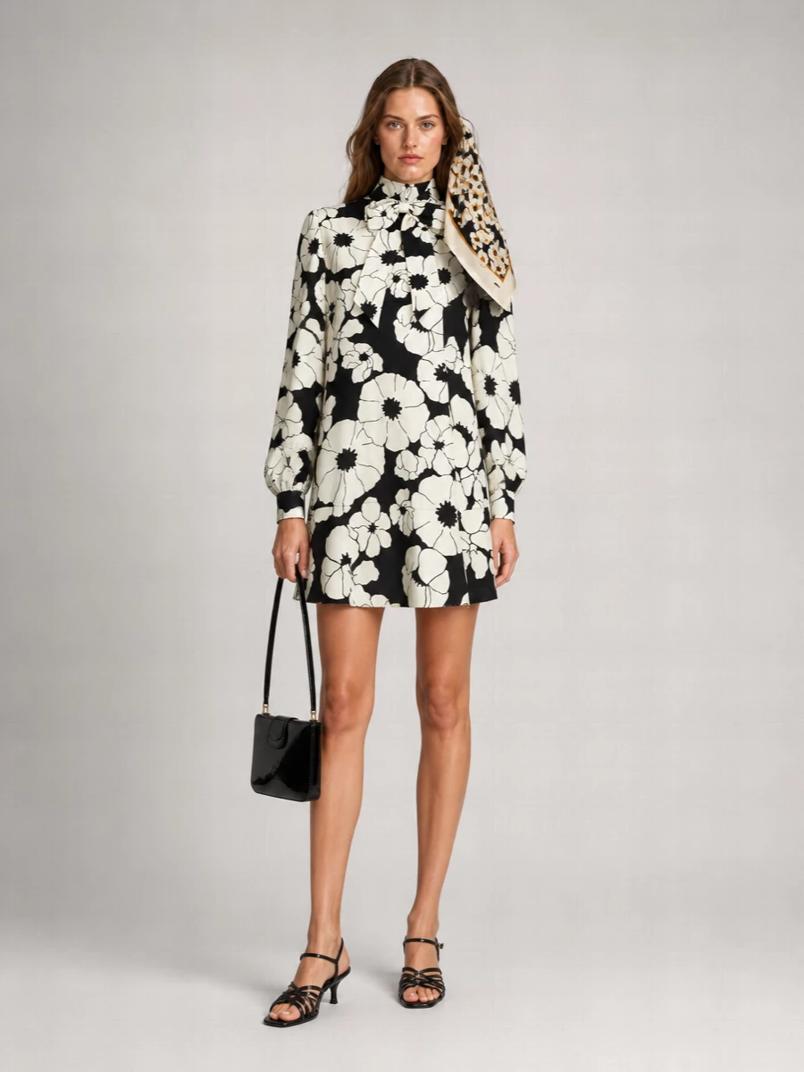Celine Floral-Print Long-Sleeve Mini Dress
