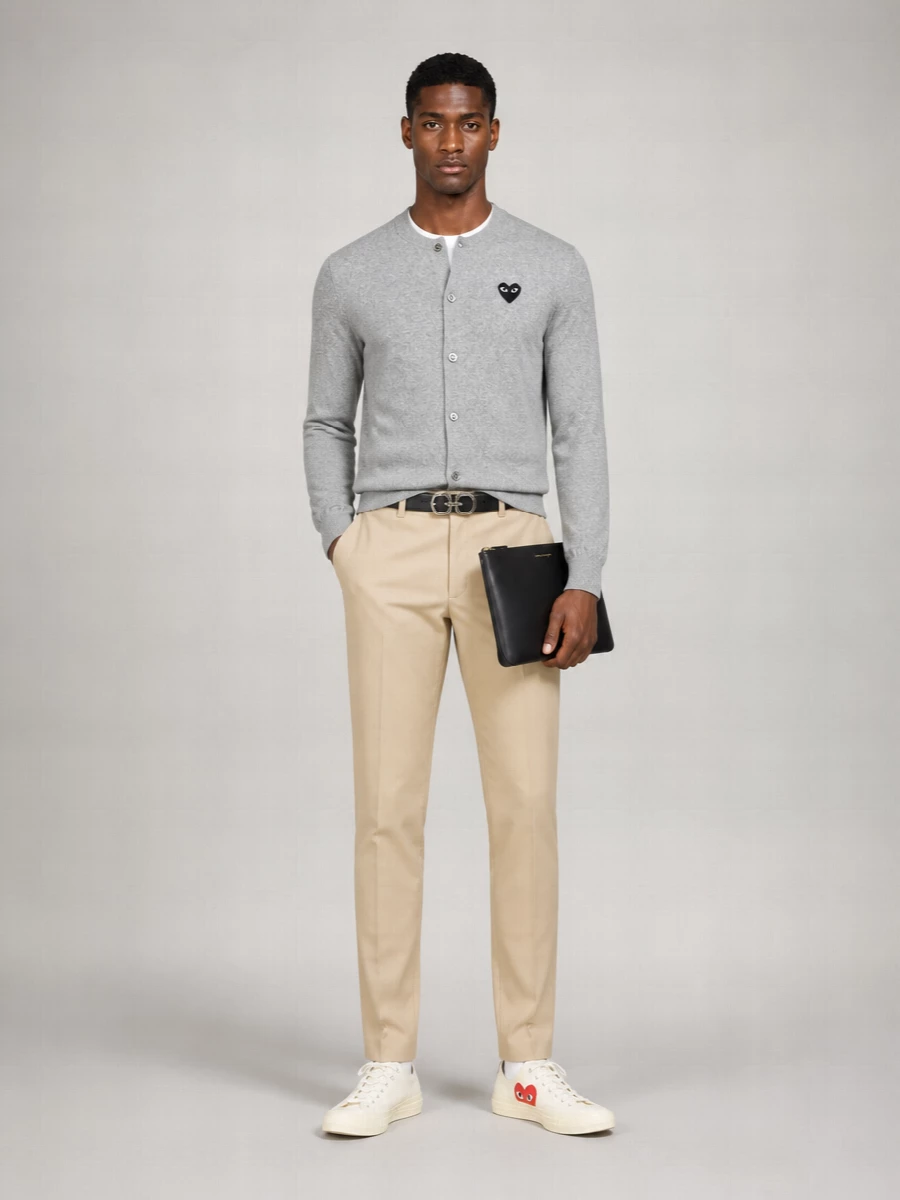 Comme Des Garçons Play Wool Ribbed Crewneck Cardigan