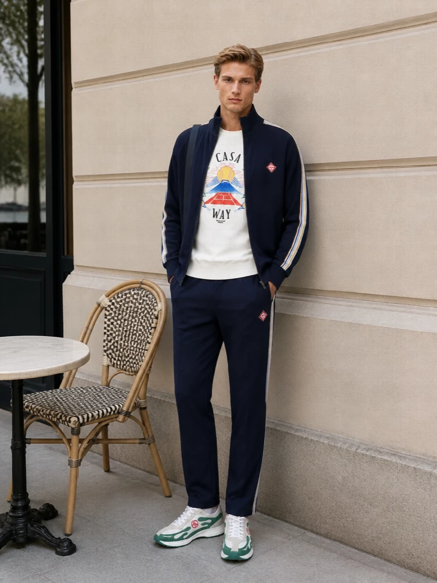 Casablanca navy track jacket outfit casa way