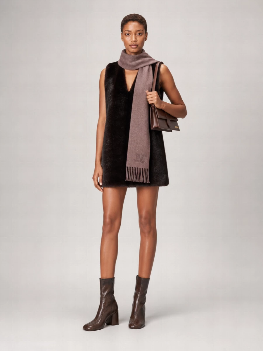 Mm6 Maison Margiela Faux Shearling V-Neck Sleeveless Gown